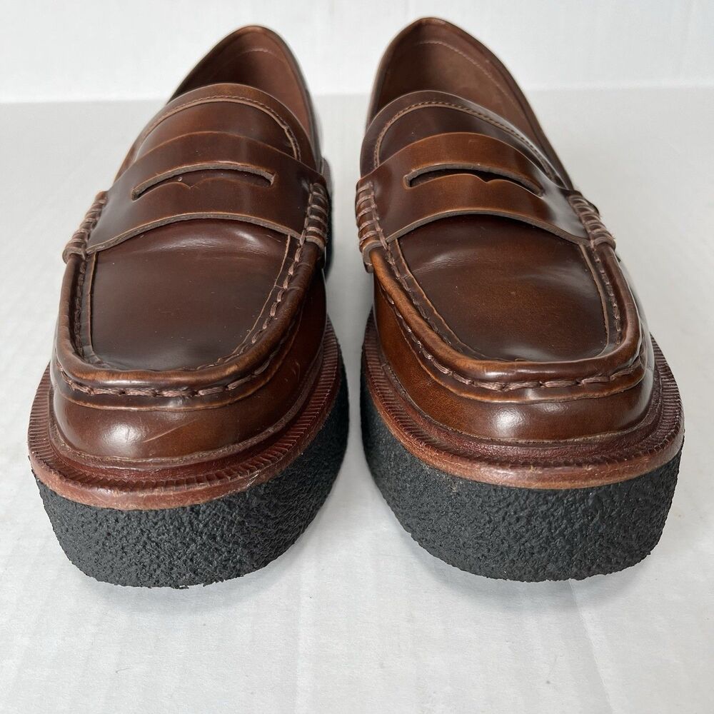 Loeffler Randall Rikki Platform Penny Loafers Wedge Lugged Sole Oxfords Size 7 - Picture 6 of 16